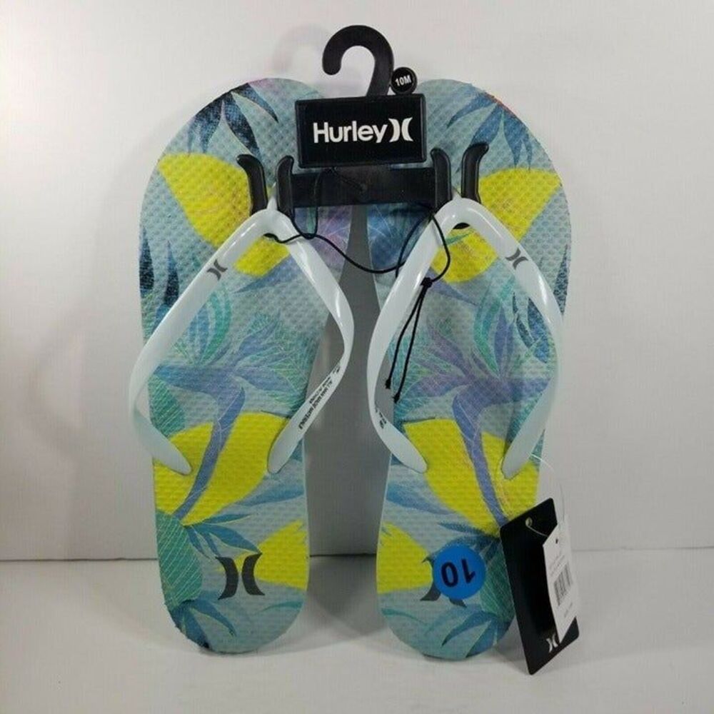 HURLEY Women’s Size 10M Blue Yellow Kylee Light Dew Thong Flip Flops Sandals